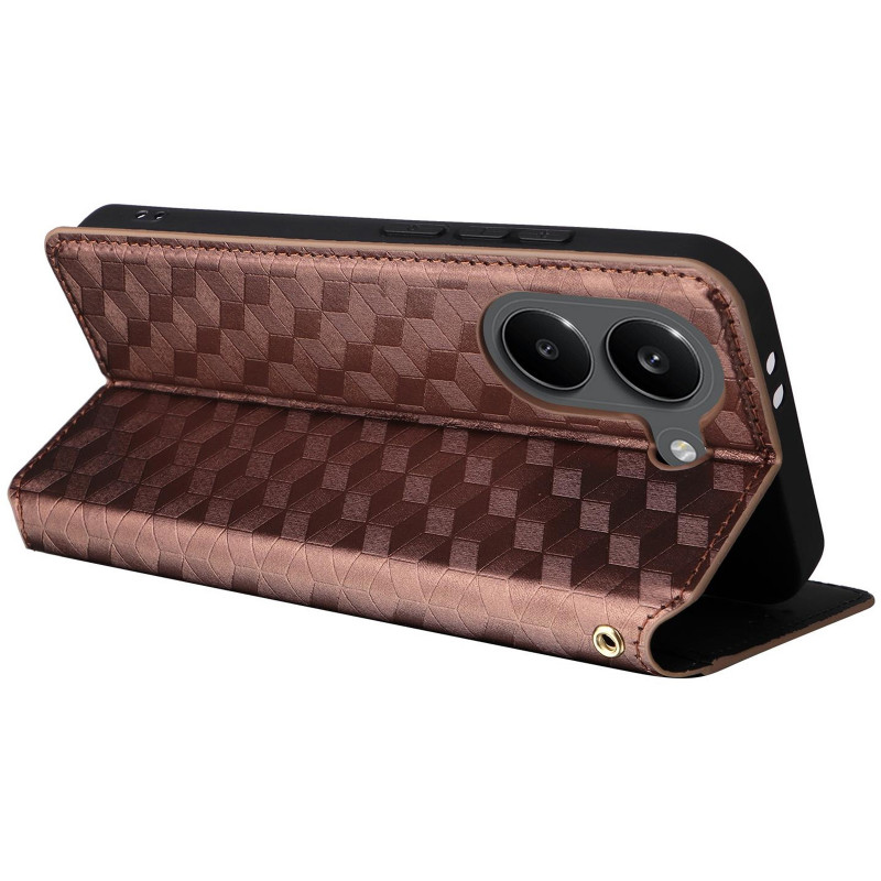Купити Шкіряний чохол-книжка Rhombus Book на Xiaomi Poco X8 Pro (Brown) на vchehle.ua
