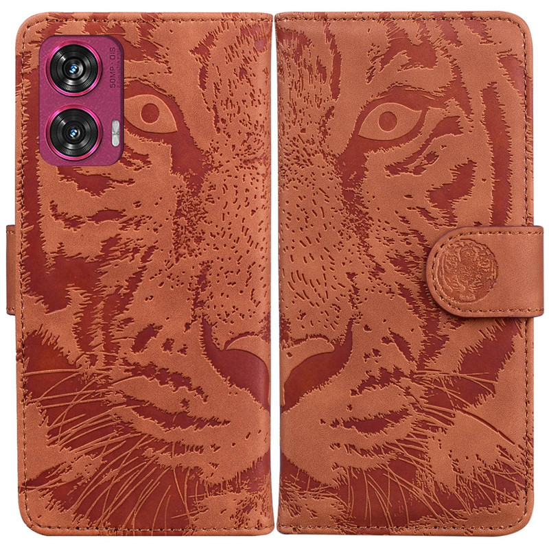 Купить Кожаный чехол-книжка Tiger для Motorola Edge 50 Fusion (Brown) на vchehle.ua