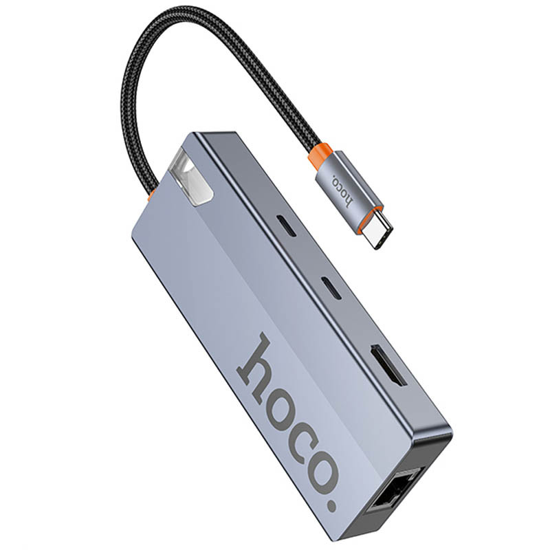 Фото Перехідник HUB Hoco HB52 Wow 8in1 (Type-C to HDTV+RJ45+SD/TF+PD+Type-C3.0+2xUSB3.0) (Deep space gray) на vchehle.ua