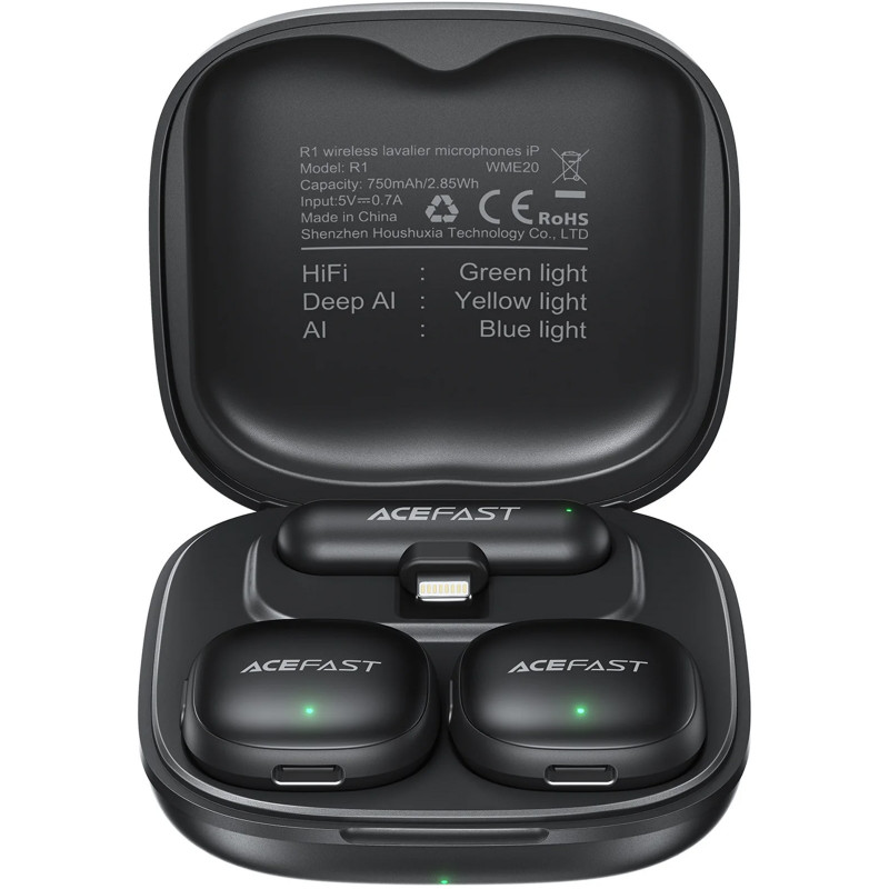 Петлічний бездротовий мікрофон Acefast R1 Lightning (Black)