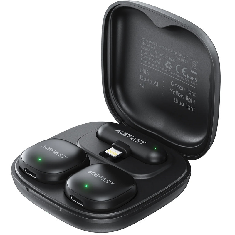 Фото Петлічний бездротовий мікрофон Acefast R1 Lightning (Black) на vchehle.ua