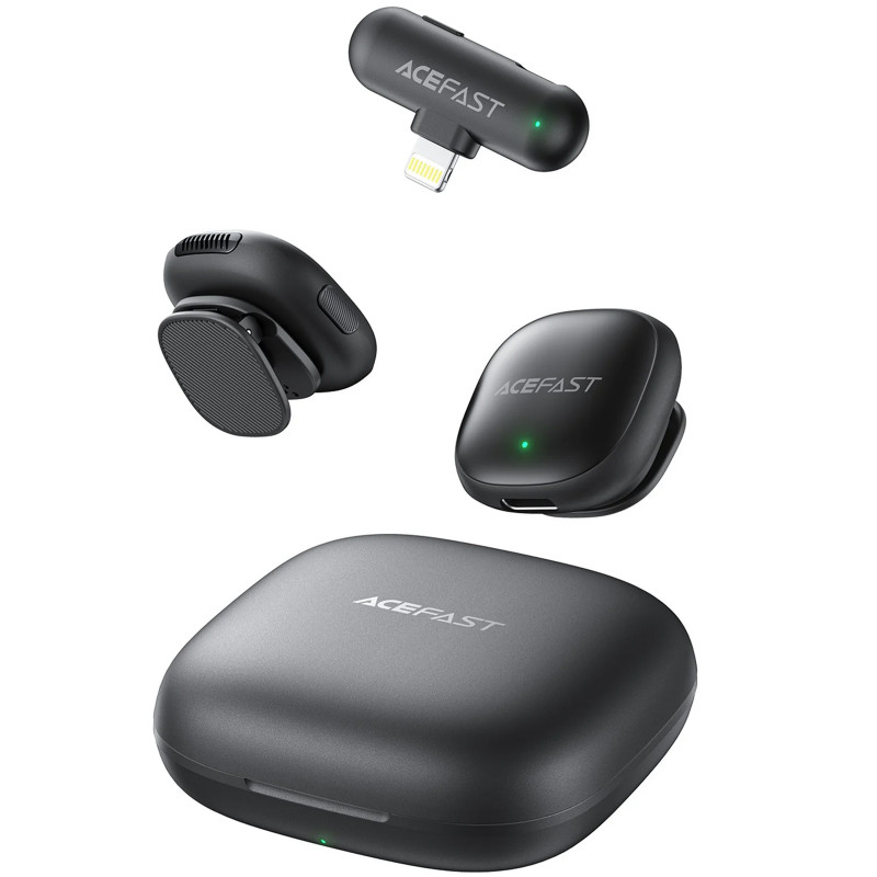 Петлічний бездротовий мікрофон Acefast R1 Lightning (Black) в магазині vchehle.ua