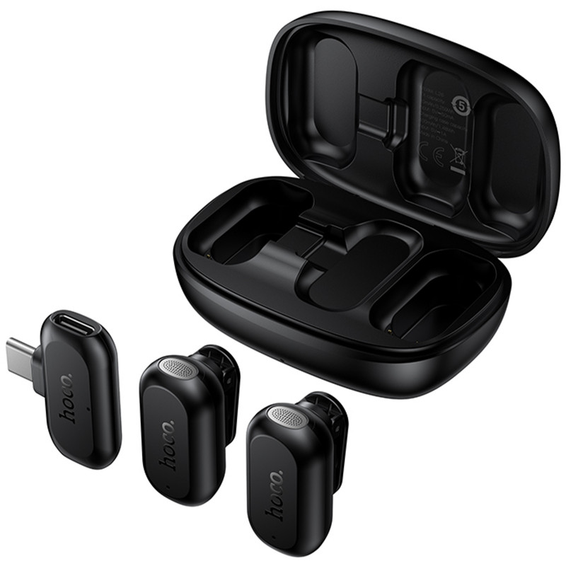 Фото Петличный беспроводной микрофон Hoco L26 Dual-mic Smart AI (Type-C) (Black) в магазине vchehle.ua