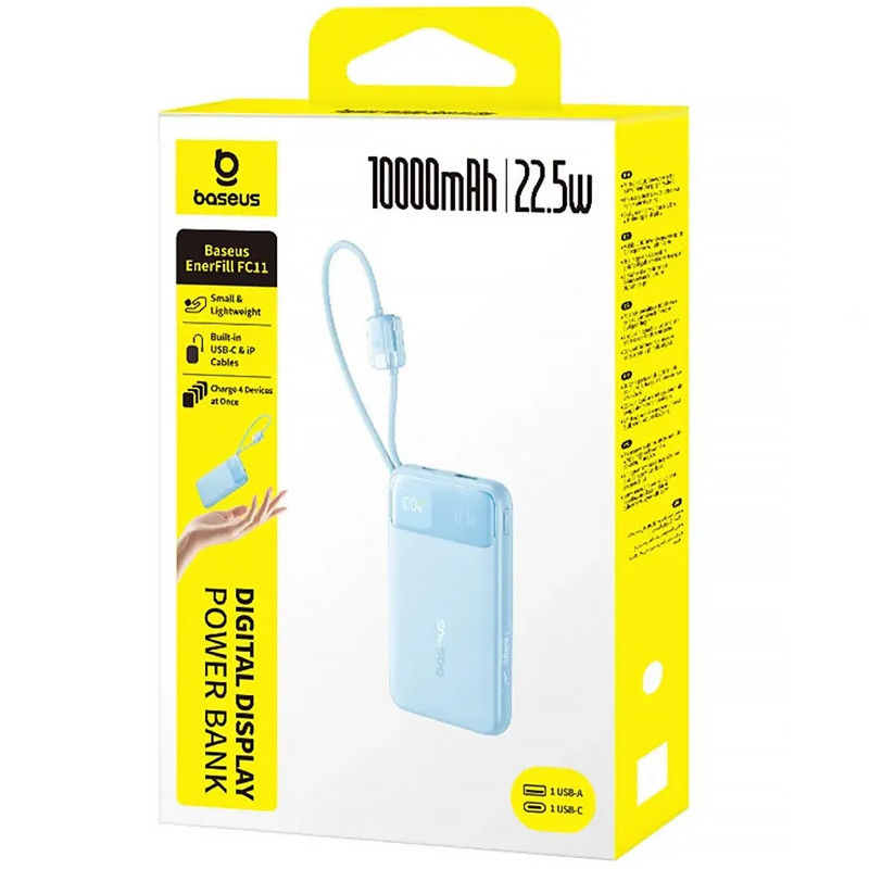 Фото Power Bank Baseus 10000 mAh EnerFill FC11 PD22.5W with cable  (E0027R) (Galaxy Blue) в маназині vchehle.ua