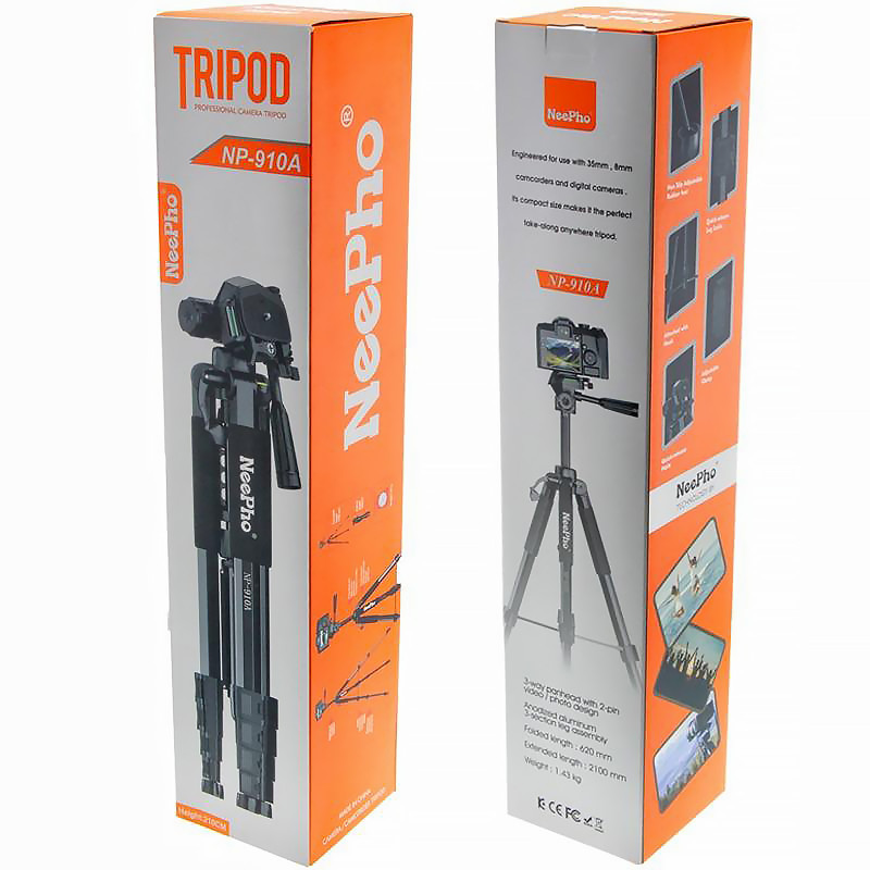 Штатив NeePho NP-910A для зйомки 57-210см з розбірним тримачем у чохлі (Black) в магазині vchehle.ua