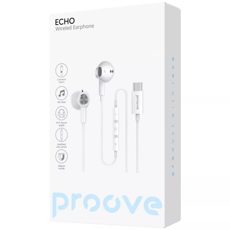 Фото Стерео наушники Proove Echo with microphone (Type-C) (White) на vchehle.ua
