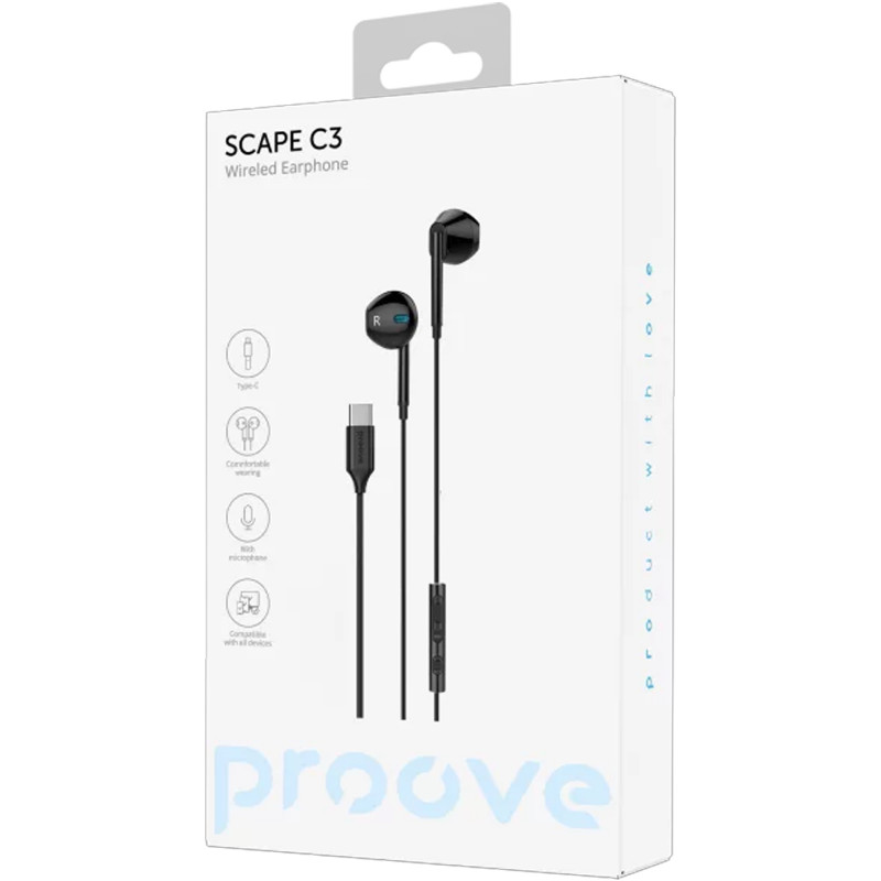 Фото Стерео навушники Proove Scape C3 with microphone (Type-C) (Black) в маназині vchehle.ua