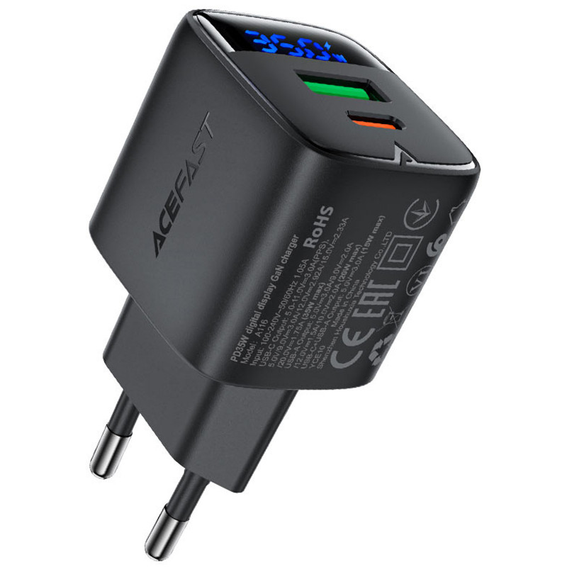 СЗУ Acefast A116 PD35W+QC3.0 GaN (1USB-A/1C) (Black)