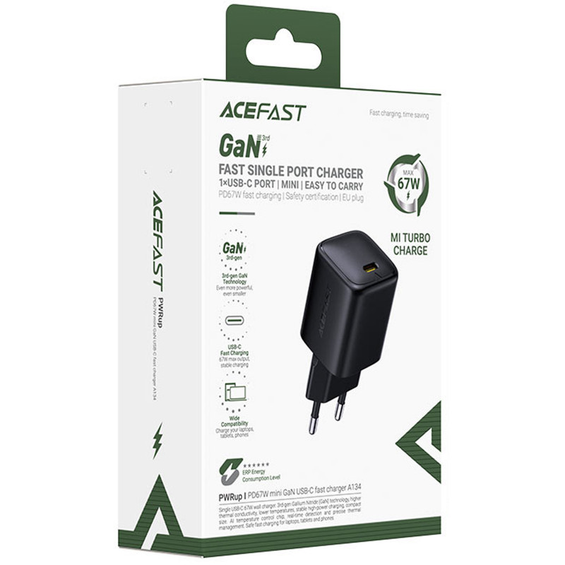 Купити МЗП Acefast A134 PD67W GaN (1USB-C) (Black) на vchehle.ua