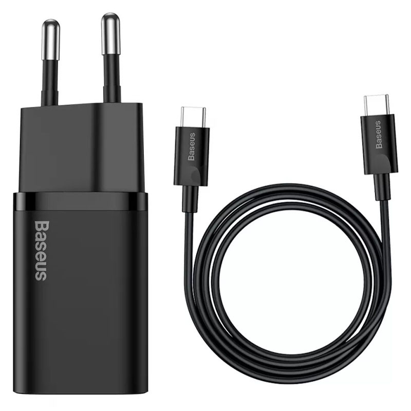 СЗУ Baseus Super Si Quick Charger PD25W (1USB-C) + кабель Type-C to Type-C (TZCCSUP-L) (Черный)