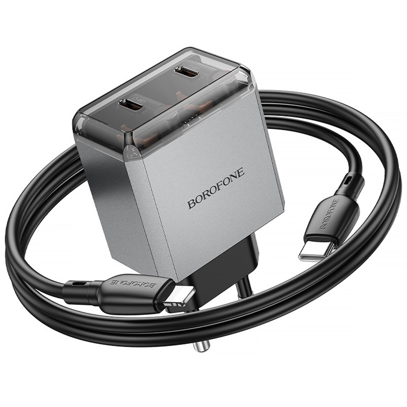 Заказать СЗУ Borofone BN21 Lena PD40W+QC3.0 (2USB-C) + кабель Type-C to Lightning (Metal gray) на vchehle.ua