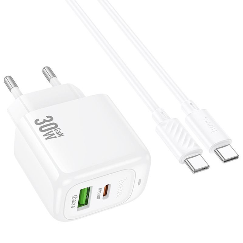 Фото СЗУ Hoco CS55A Surplus PD30W+QC3.0 (1USB-A/1C) + кабель Type-C to Type-C (White) в магазине vchehle.ua