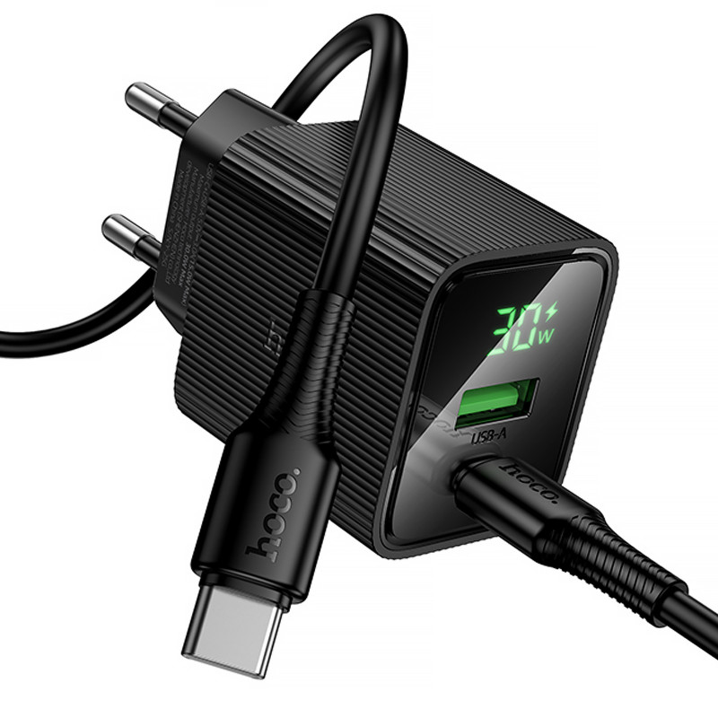 Фото МЗП Hoco CS84A Excellent with digital display PD30W+QC3.0 (1USB-A/1C) + кабель Type-C to Type-C (Black) в маназині vchehle.ua
