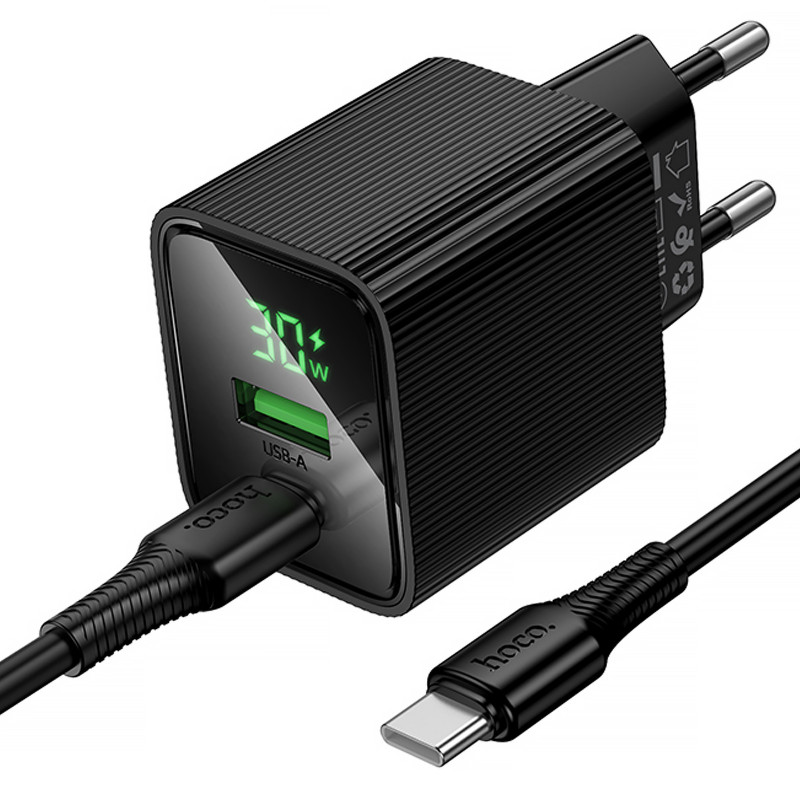 МЗП Hoco CS84A Excellent with digital display PD30W+QC3.0 (1USB-A/1C) + кабель Type-C to Type-C (Black) в магазині vchehle.ua