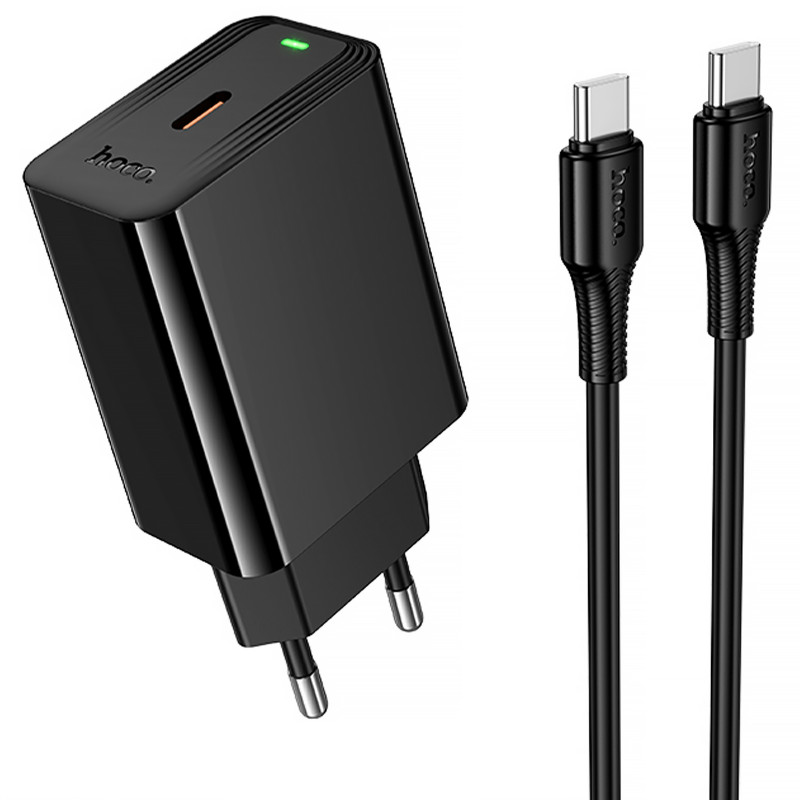 СЗУ Hoco CS93A Leader PD20W (1USB-C) + кабель Type-C to Type-C (Black)