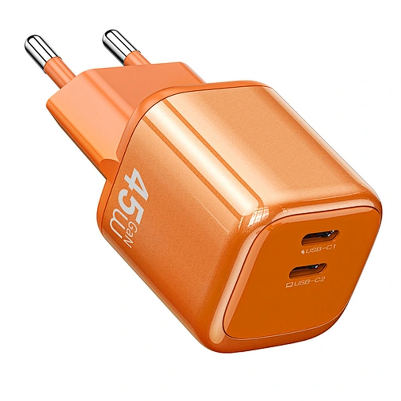 СЗУ WIWU G025 Cube PD45W (2USB-C) + кабель Type-C to Type-C (Orange) в магазине vchehle.ua