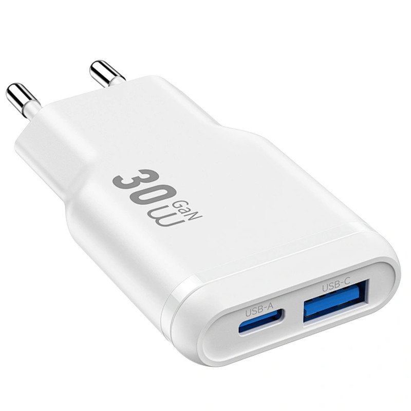 Фото МЗП WIWU G033 Essen PD30W+QC3.0 GaN (1USB-A/1C) (White) в маназині vchehle.ua