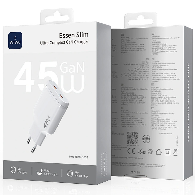 Замовити МЗП WIWU G034 Essen PD45W GaN (2USB-C) (White) на vchehle.ua