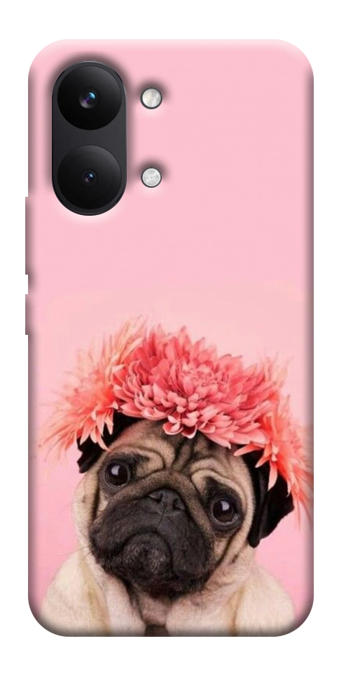 Чехол Мопс с цветами для Xiaomi Poco X8 Pro Max
