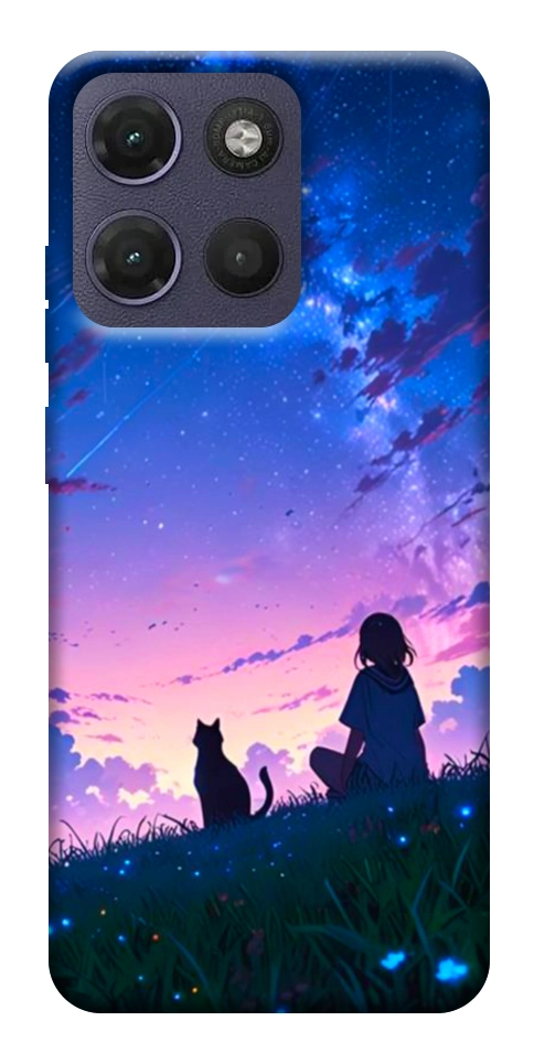 Чехол Space girl and cat для Motorola Moto G17