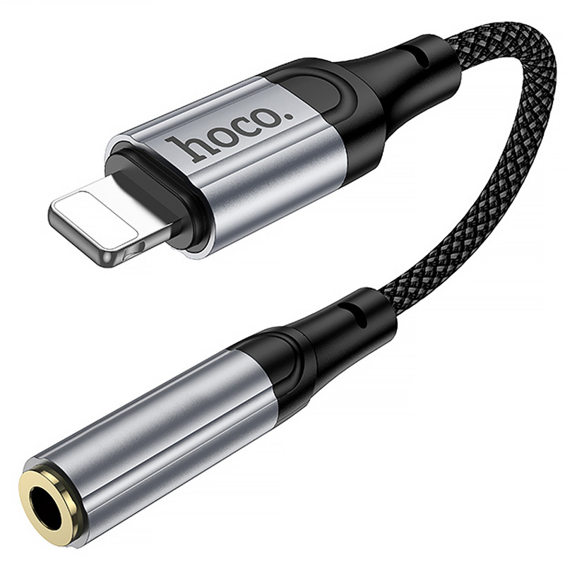 Фото Аудио кабель Aux Hoco LS36A Fresh 3.5mm to Lightning (0.12m) (Metal gray) в магазине vchehle.ua