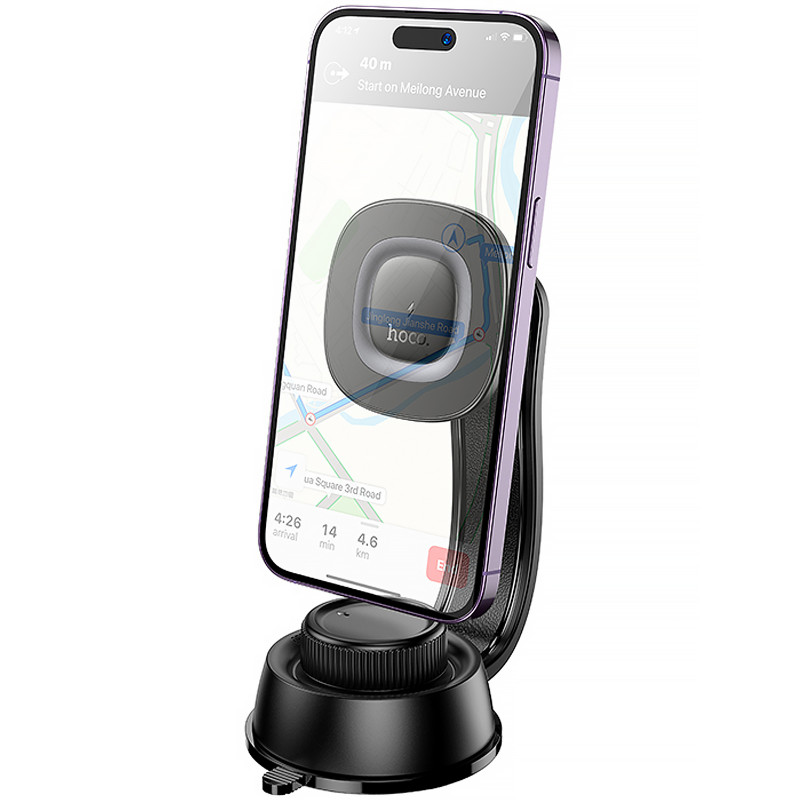 Автотримач з БЗП Hoco HW31 Crown Magnetic Wireless Charging 15W (Black / Metal gray) в магазині vchehle.ua