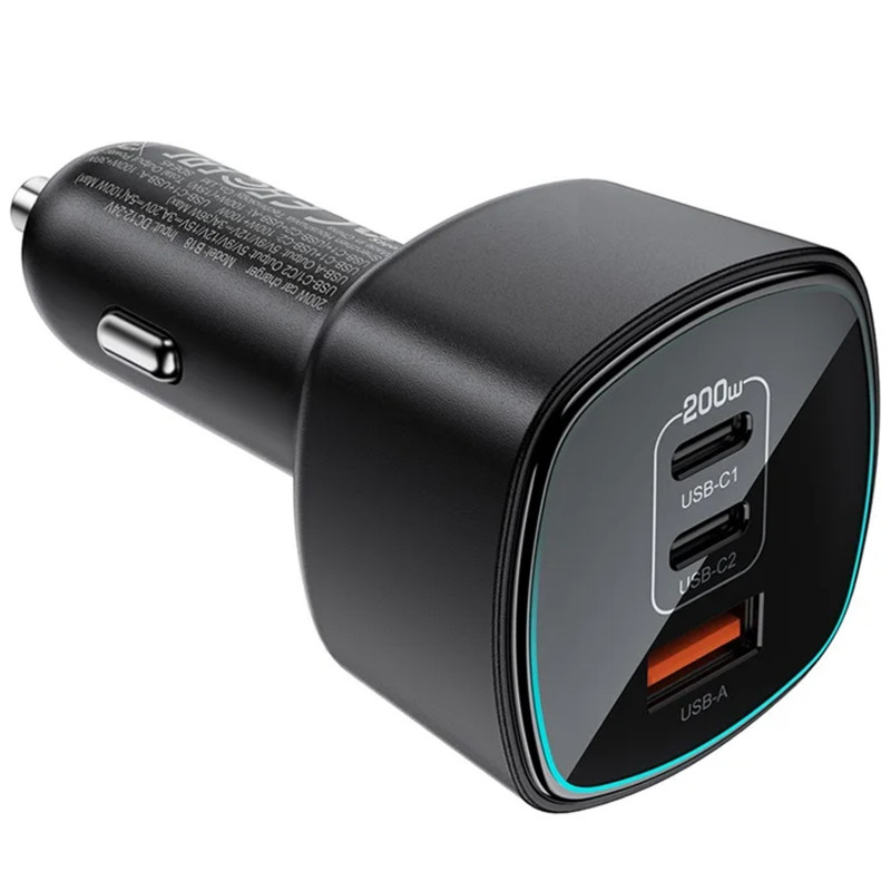 Фото АЗП Acefast B18 PD100W+QC3.0 200W (1USB-A/2C) (Black) в маназині vchehle.ua