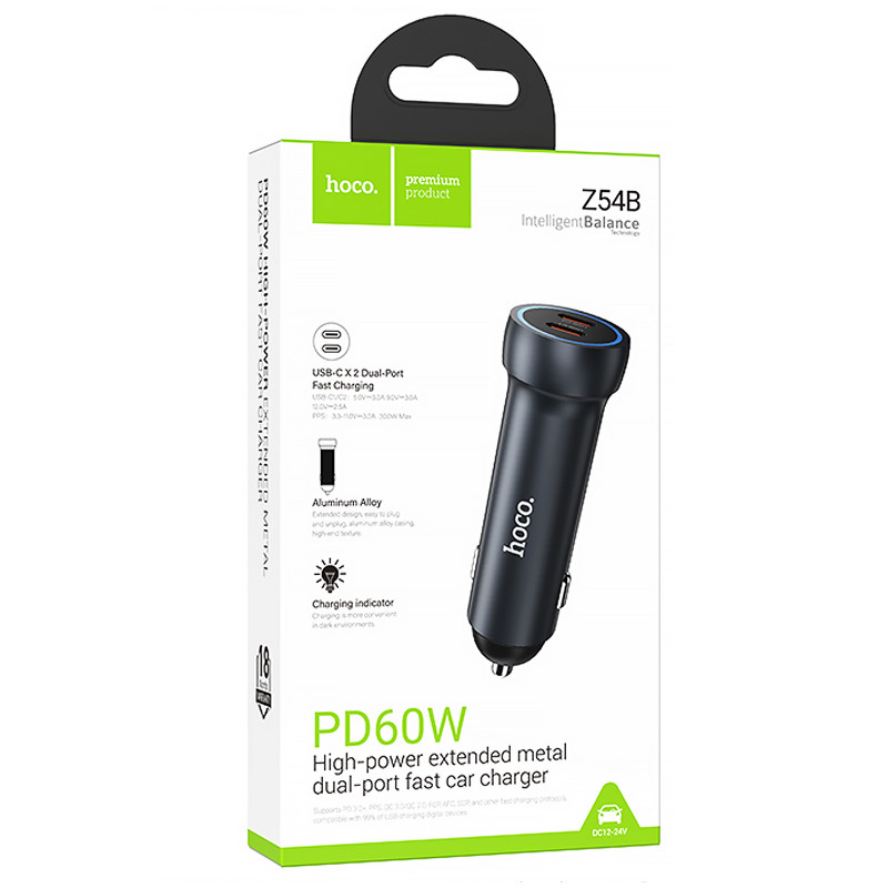 АЗУ Hoco Z54B Prosperous PD60W (2USB-C) (Metal grey) в магазине vchehle.ua