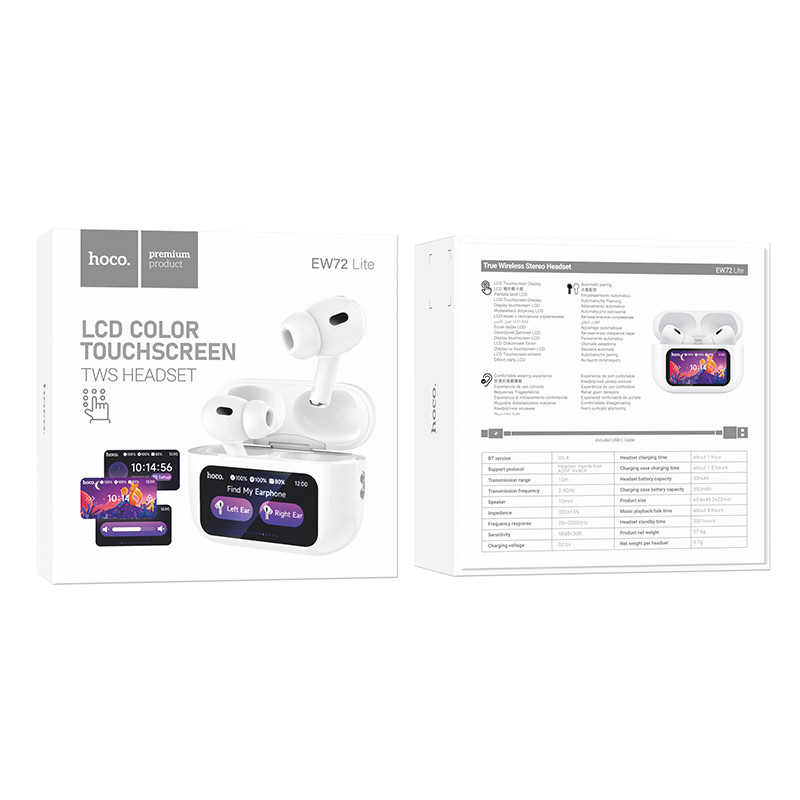 Беспроводные TWS наушники Hoco EW72 Lite Soar with Touch Screen (White) в магазине vchehle.ua