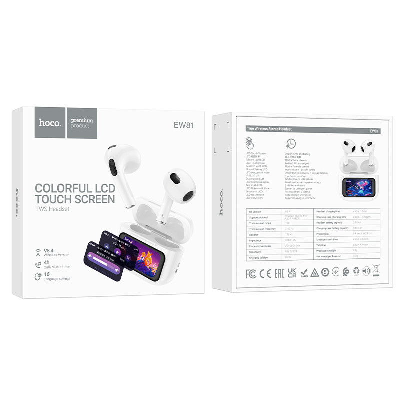 Фото Бездротові TWS навушники Hoco EW81 Elegant with Touch Screen ANC (White) на vchehle.ua