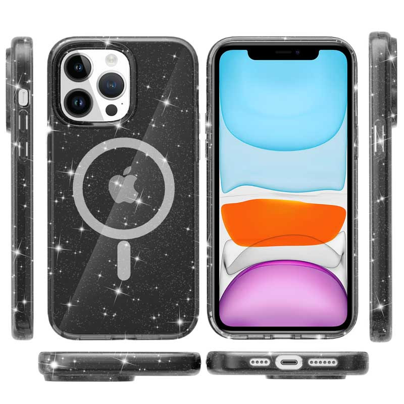 Фото Чохол TPU Galaxy Sparkle Magnetic Fit на Apple iPhone 13 Pro Max (6.7") (Black+Glitter) на vchehle.ua