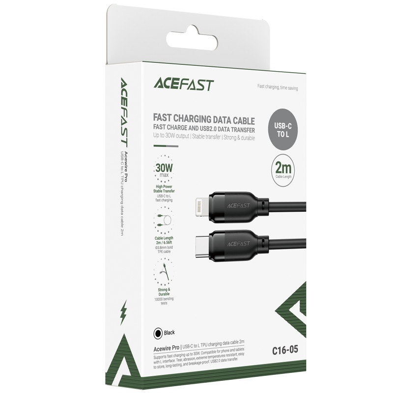Заказать Дата кабель Acefast C16-05 Type-C to Lightning 30W (2m) (Black) на vchehle.ua