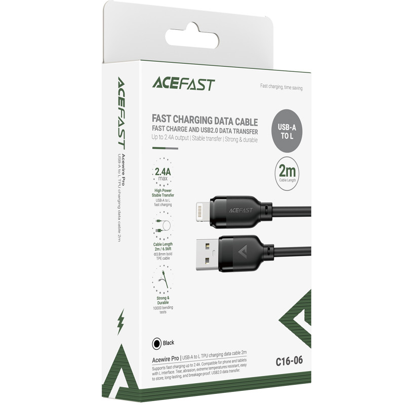 Купить Дата кабель Acefast C16-06 USB to Lightning 2.4A (2m) (Black) на vchehle.ua