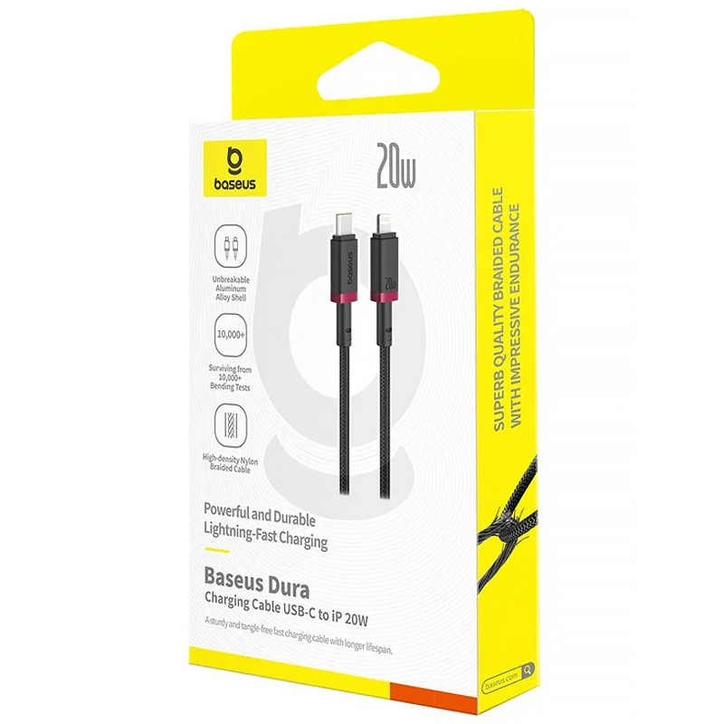 Фото Дата кабель Baseus Dura Series Fast Charging Type-C to Lightning 20W (1m) (CB000123) (Red / Black) на vchehle.ua
