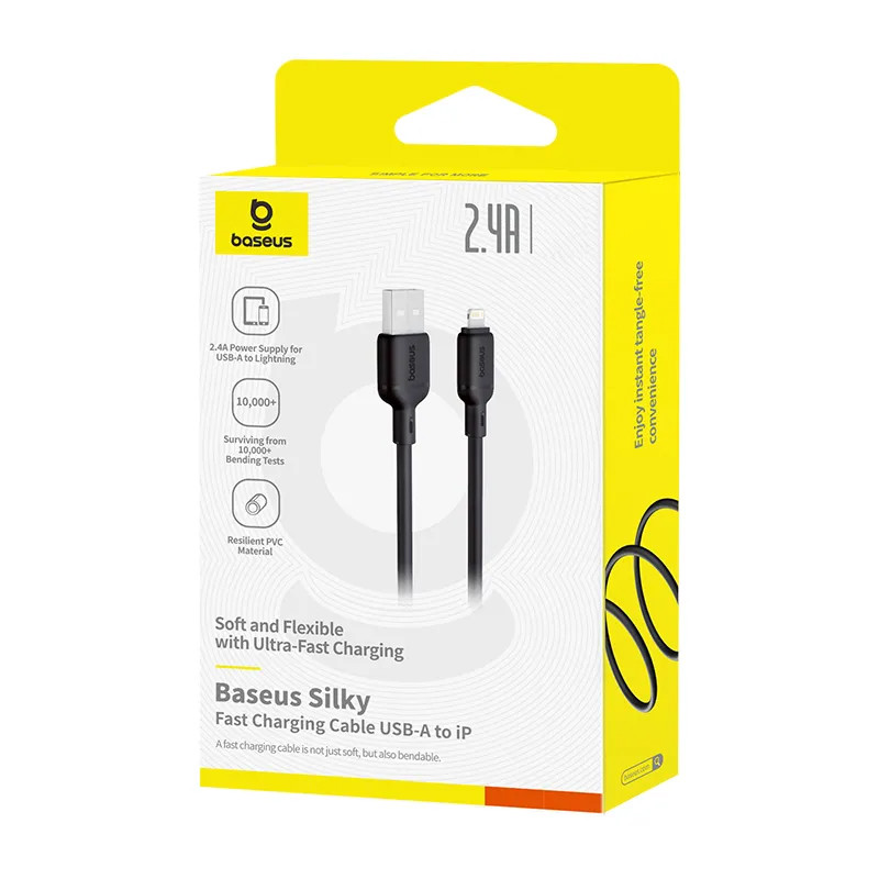 Купить Дата кабель Baseus Silky Series OS Fast Charging USB to Lightning 2.4A (2m) (P1037770) (Cluster Black) на vchehle.ua