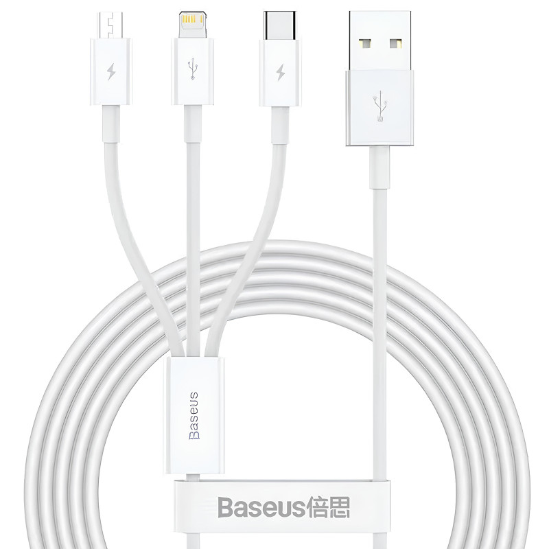 Дата кабель Baseus Superior Series USB to MicroUSB-Lightning-Type-C 3.5A (1.5m) (CAMLTYS) (Stellar White)