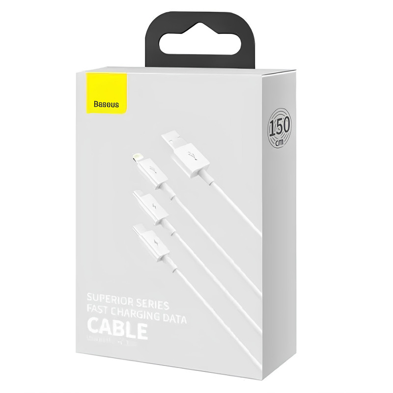 Купить Дата кабель Baseus Superior Series USB to MicroUSB-Lightning-Type-C 3.5A (1.5m) (CAMLTYS) (Stellar White) на vchehle.ua