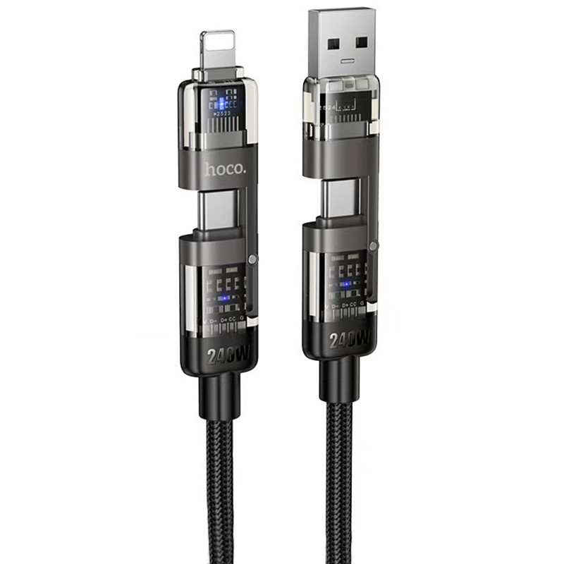 Дата кабель Hoco U151 Goldsmith 4in1 Type-C to USB/Type-C to Lightning 240W (1.2m) (Black)