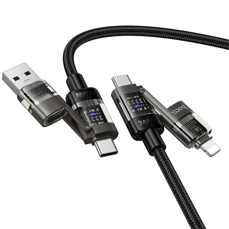 Фото Дата кабель Hoco U151 Goldsmith 4in1 Type-C to USB/Type-C to Lightning 240W (1.2m) (Black) на vchehle.ua