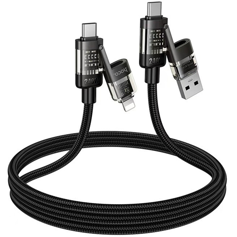 Дата кабель Hoco U151 Goldsmith 4in1 Type-C to USB/Type-C to Lightning 240W (1.2m) (Black) в магазине vchehle.ua