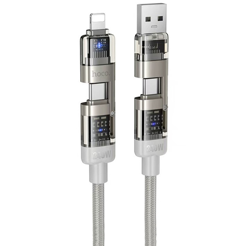 Дата кабель Hoco U151 Goldsmith 4in1 Type-C to USB/Type-C to Lightning 240W (1.2m) (Gray)