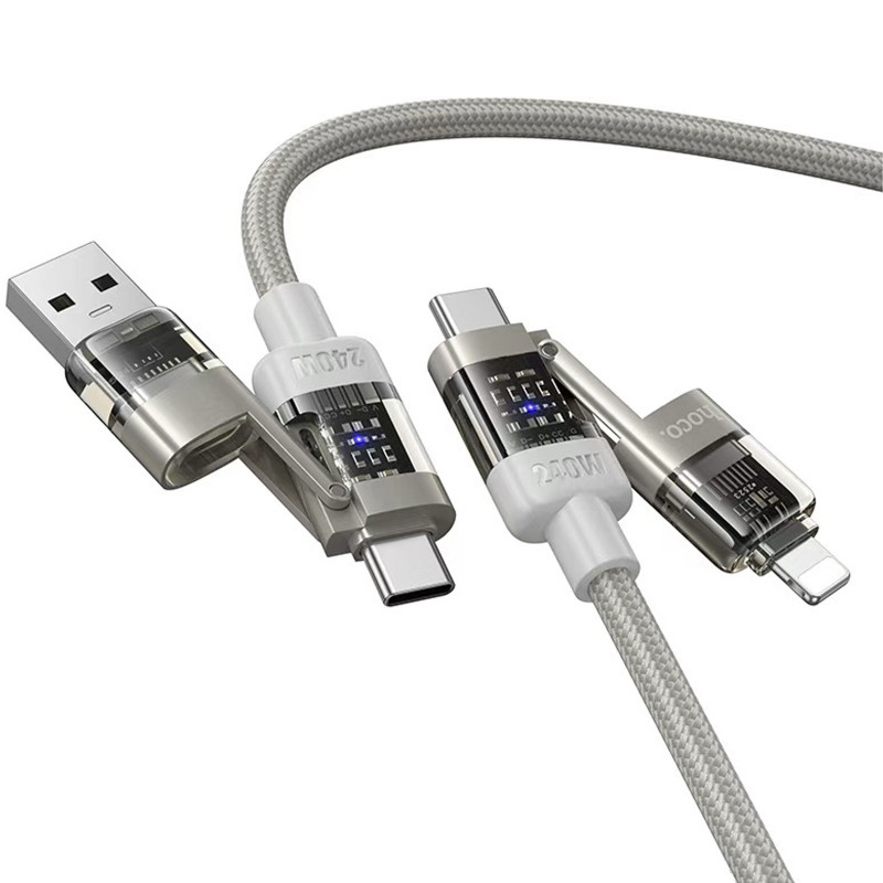 Фото Дата кабель Hoco U151 Goldsmith 4in1 Type-C to USB/Type-C to Lightning 240W (1.2m) (Gray) на vchehle.ua
