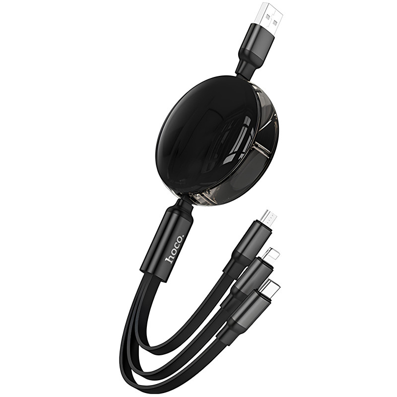 Фото Дата кабель Hoco X78 Easy pull storage 3in1 (1m) (Black) на vchehle.ua