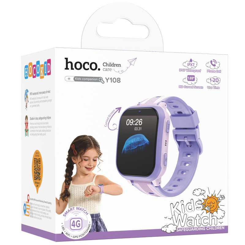 Фото Детские cмарт-часы Hoco Y108 4G with call function (Purple) в магазине vchehle.ua