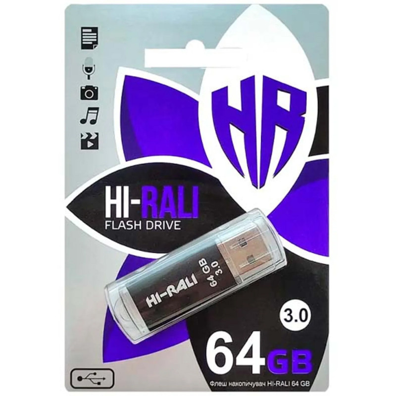 Фото Флеш-накопичувач Hi-Rali Rocket Series USB 3.0 — 64GB (Чорний) на vchehle.ua
