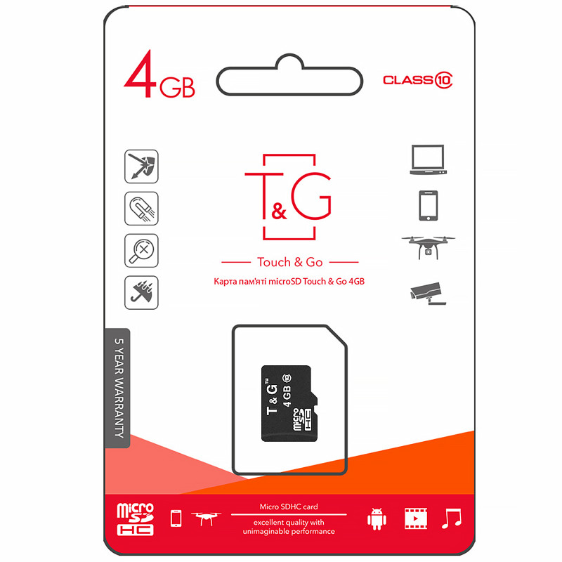 Карта памяти T&G microSDHC Class 10 - 4GB (без адаптера) (Черный)