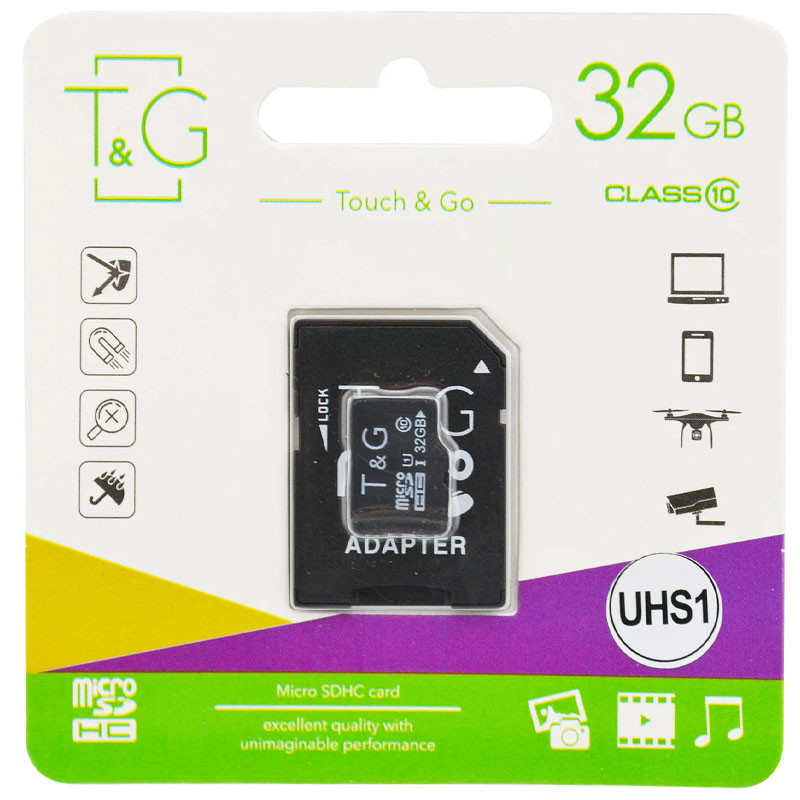 Карта памяти T&G (UHS-1) microSDHC Class 10 - 32GB (с адаптером) (Черный)