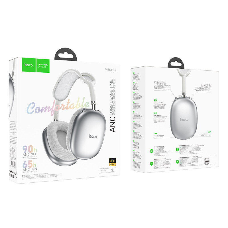 Купить Накладные беспроводные наушники Hoco W55 Plus Happiness ANC noise reduction (Silver) на vchehle.ua