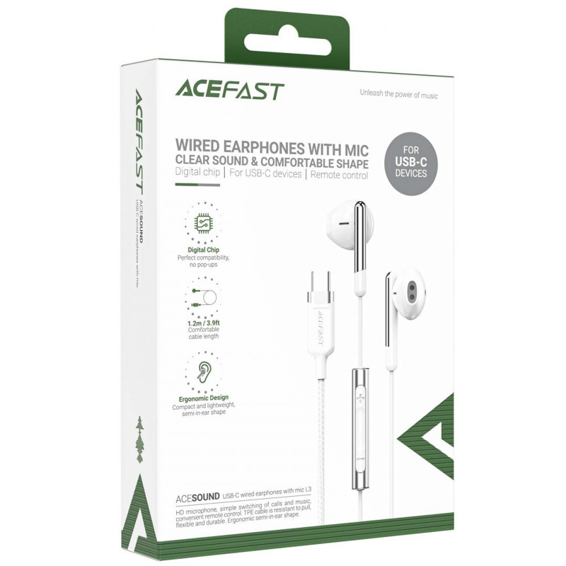 Фото Наушники Acefast L3 (Type-C/1.2m) (White) в магазине vchehle.ua