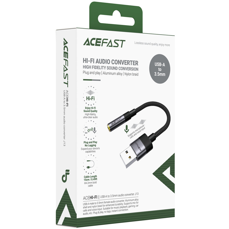Фото Перехідник Acefast J13 USB male to AUX 3.5mm female (Black) на vchehle.ua